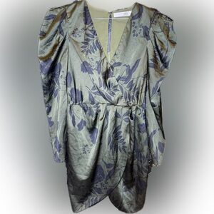 Chic Floral Wrap Dress in Green and Black